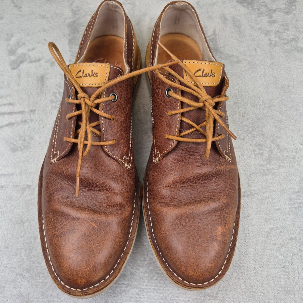 Clarks Hinton Fly Oxford Brown Leather Derby Casual DressShoes Men 11.5 Contrast - Picture 3 of 9